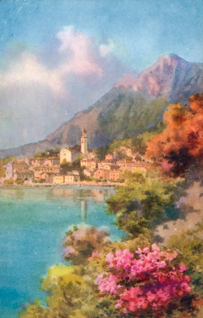 Limone, Lago de Garda, Itália (litografia a cores) de Italian School