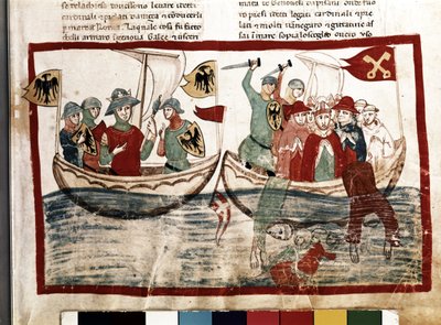 Luís IX com os seus cruzados de Italian School