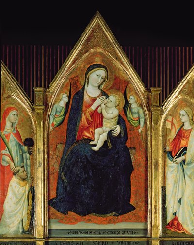 Madonna Nursing the Christ Child with saints (tempera sobre madeira) (pormenor de 254064) de Italian School