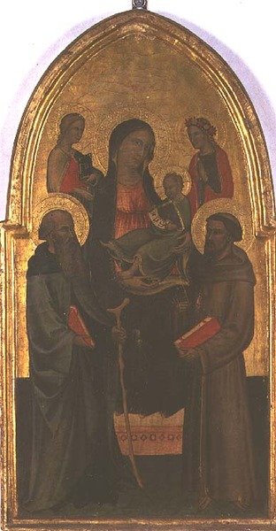 Madonna e Child with Saints (tempera no painel) de Italian School
