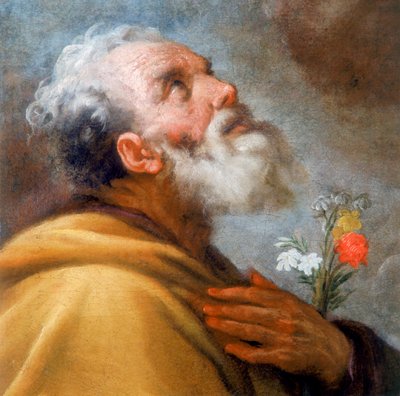 Madonna e criança com os Santos José e Gregório Magno e as almas do Pergercado, detalhe do rosto de São José de Italian School