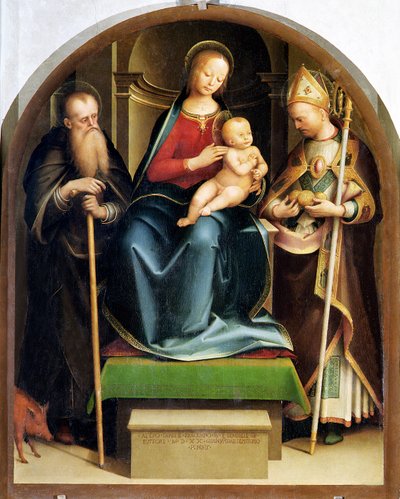 Madonna e criança com Santo Antônio Abade e São Nicolau de Bari, 1520 de Italian School