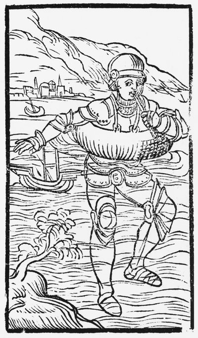 Homem com um anel de vida de uma História dos Povos do Norte por Olaus Magnus (1490-1558), publicado em Roma, 1555 de Italian School