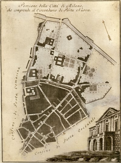 Mapa de Milão, Porta Nuova, c.1784 de Italian School