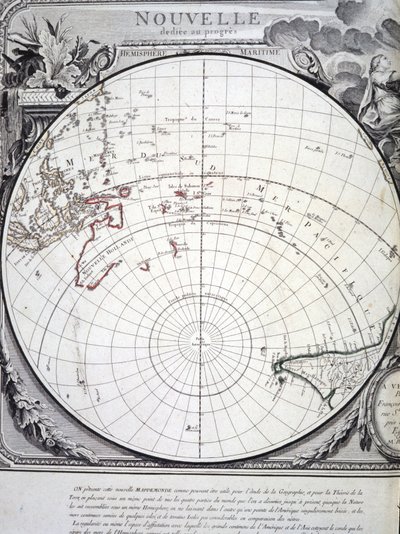 Mapa do Oceano Pacífico gravado em Veneza, no século XVIII. de Italian School
