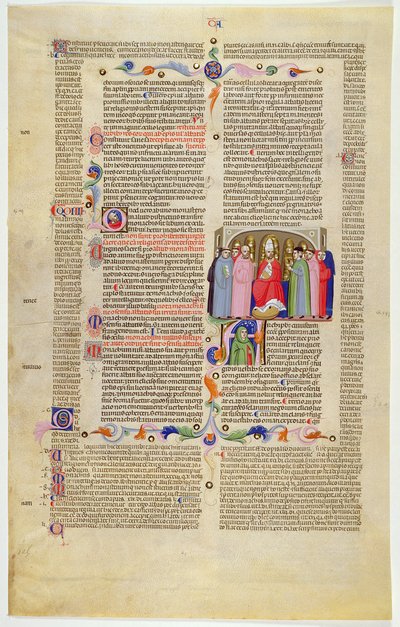 Marlay Cutting IT.10: Folha com miniatura de Gratians Decretum mostrando o arcebispo entronizado entre clérigos e seculares de Italian School