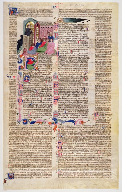 Marlay Cutting IT.11: Folha com miniatura de Gratians Decretum mostrando um monge pregando a uma congregação de homens e mulheres de Italian School