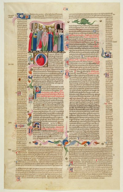 Marlay Cutting IT.7: Folha com miniatura de Gratians Decretum mostrando o caso do abade feito bispo de Italian School