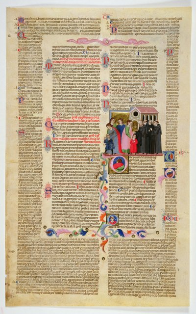 Marlay Cutting IT.9: Folha com miniatura de Gratians Decretum mostrando dois garotos trazidos para um mosteiro por seus pais de Italian School