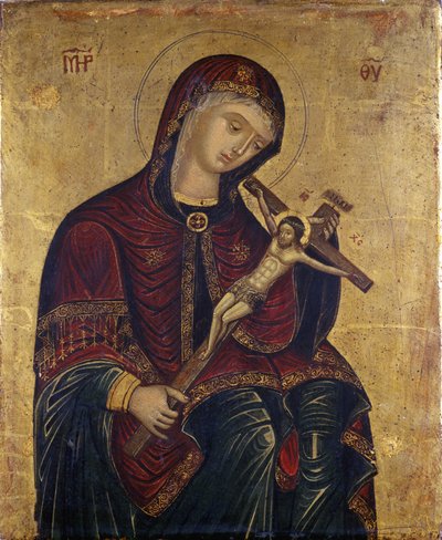 Maria com o Crucifixo (tempera em madeira de salgueiro) de Italian School