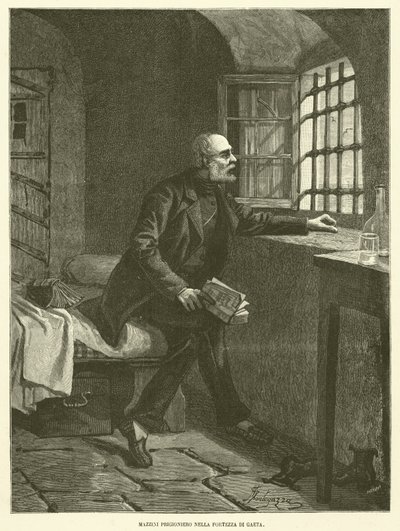 Prisioneiro Mazzini na Fortaleza de Gaeta (gravura) de Italian School