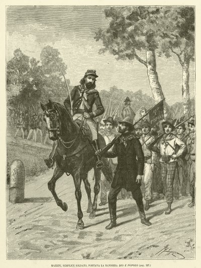 Mazzini, Soldado Simples, Carregando a Bandeira de Deus e Pessoas (gravura) de Italian School
