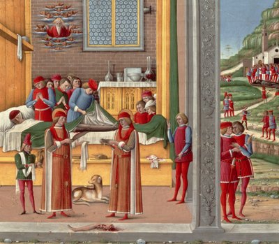 Cena de amputação medieval (tempera no painel) de Italian School