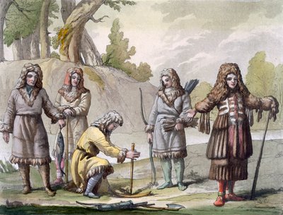 Homens de Kamchatka, extremo oriente da Rússia, c.1820s-30s de Italian School