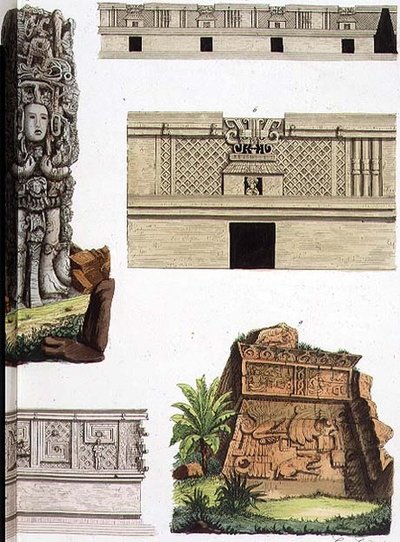 Antiguidades Mexicanas, detalhes arquitetônicos da placa 48 de "A História das Nações" (aquatint) (ver também 94497) de Italian School