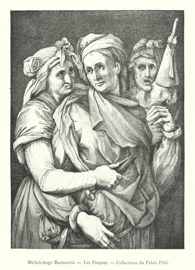 Michelangelo Buonarotti, The Fates, Pitti Palace Collections (gravura) de Italian School