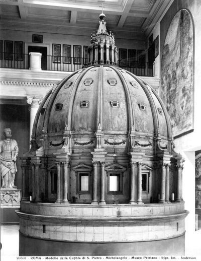 Modelo da cúpula de São Pedro, projetado por Michelangelo (1475-1564) e construído por Giacomo della Porta (c.1533-1602) em 1588-90 (madeira) de Italian School