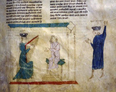 Ms.EST.59 fol.98r A filha do rei Faramont tenta seduzir Tristan, da história de Tristan de Italian School
