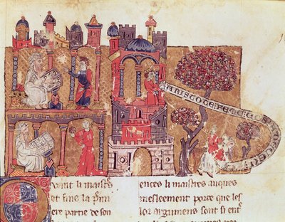 Ms 269 Fol.108 Aristóteles (384-322 aC) instrui Alexandre, o Grande (356-323 aC) na moral e no desdém das mulheres, de Le Livre du Tresor por Brunetto Latini (1220-94) de Italian School