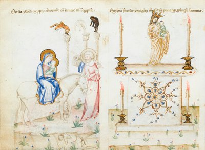 Ms 43-1950 fol.3v A Fuga para o Egito, de espelho para Salvationis humana de Italian School