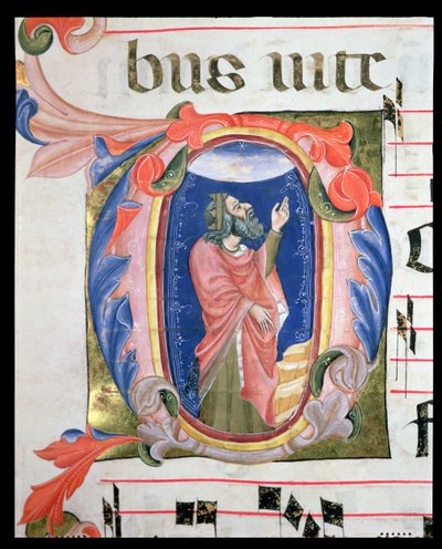 Ms 570 f.105r Historiated D inicial representando o rei Davi em oração de Italian School