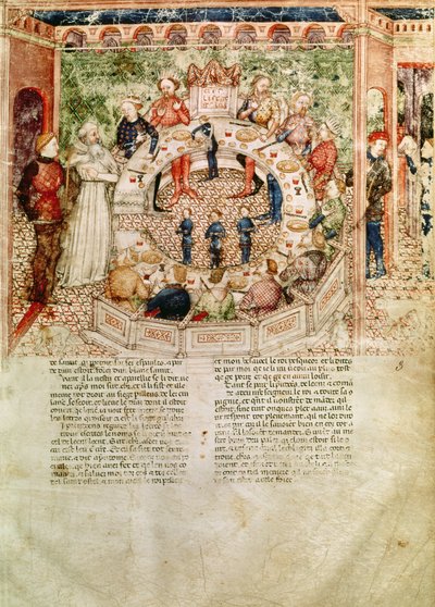 Sra. Fr 343 fol.3 Sir Galahad é recebido na Mesa Redonda, do Queste del Saint Graal, c.1380-85 de Italian School