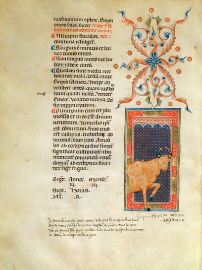 Ms Latin 7272 fol 113 Página de calendário iluminada para abril de Italian School