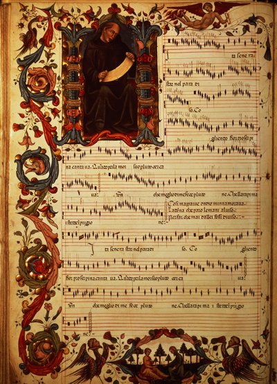 Senhora Med. Amigo. 87 Página de Notação Musical com inicial historiada, do Códice Squarcialupi, produzida no mosteiro florentino de S. Maria degli Angeli (velino) de Italian School