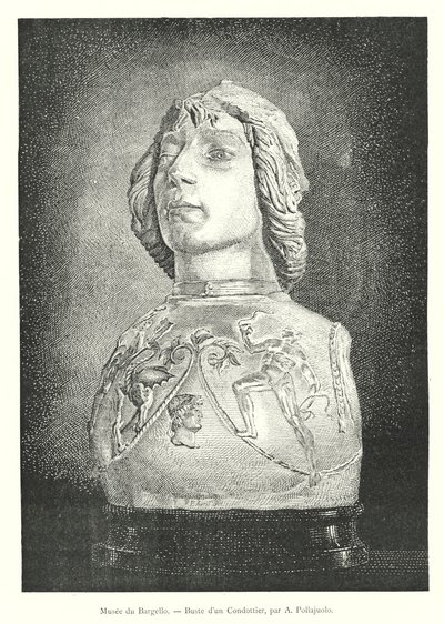 Museu Bargello, Busto de um Condottier, de A Pollajuolo (gravura) de Italian School