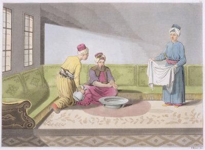 Muslim Performing ablutions, prato 34 da Parte III, Volume I de A História das Nações, gravado por V. Raineri (aquatint) de Italian School