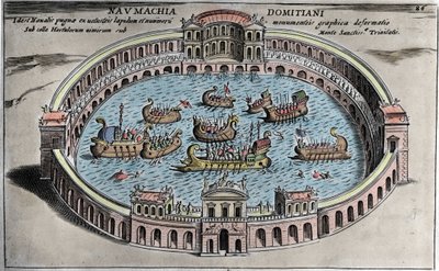 Naumachia, combate naval em um anfiteatro em Roma. de Italian School