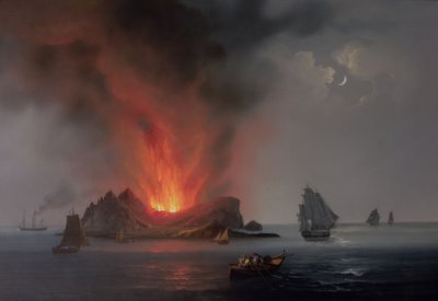 Novo vulcão em erupção do mar em torno da Sicília em 1831 de Italian School