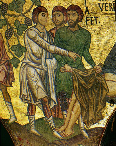 Os filhos de Noé cobrem o pai embriagado ... (mosaico) de Italian School
