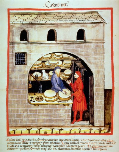 Vendendo cedo 2644 fol.60v queijo fresco, de Tacuinum saudável de Italian School