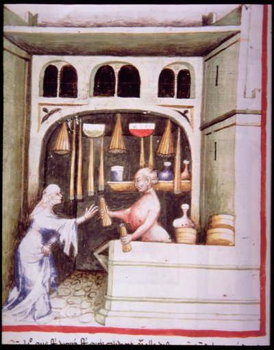 Nova 2644 fol.95v A Candle Shop, de Tacuinum saudável de Italian School