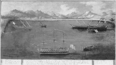 Uma das façanhas navais do famoso marinheiro, Mattio Ivanovich da Dobrota, c.1730 de Italian School