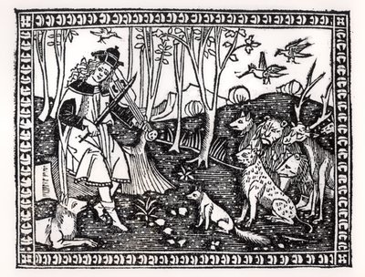 Orfeu jogando para os animais, 1500 (xilogravura) (foto de bw) de Italian School