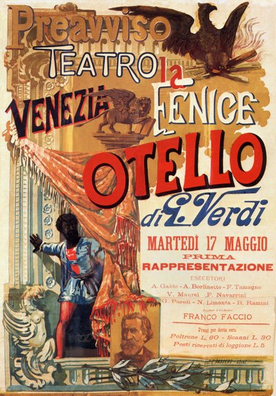 Otello: Poster para a primeira apresentação da ópera Otello de Verdi no Teatro Fenice em Veneza de Italian School