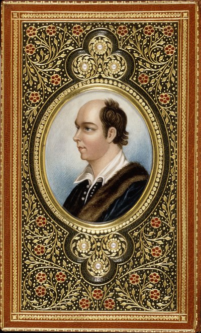 Retrato oval em miniatura de Oliver Goldsmith, emoldurado por trevos dourados cravejados de três pérolas, 1831 de Italian School