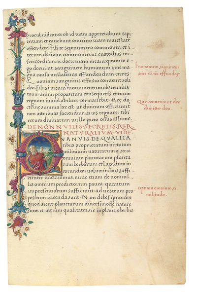 PSEUDO-ARISTOTLE, Secreta secretorum; "MARDOCHEUS IUDEUS", Epistola ad Alexandrum de cognitione veri dei; ADAM DE MONTALDO (fl. c.1450-1495), Divinitus prolata iudicia sive premonita; Quedam alia summatim posita iudicia, Roma, c.1490 (tinta e cor sobre vel de Italian School