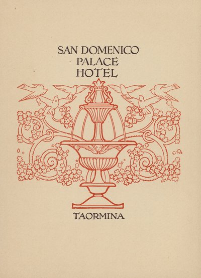 Página da brochura do San Domenico Palace Hotel, Taormina (litografia) de Italian School