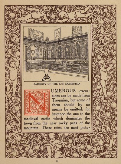 Página da brochura do San Domenico Palace Hotel, Taormina (litografia) de Italian School