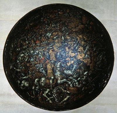 Escudo de concurso com cenas da história romana (madeira pintada) de Italian School