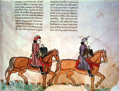 Pat Lai Frederick 2, 1071, dois cavaleiros com falcões, da arte da caça com aves de Italian School