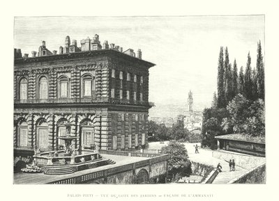 Palácio Pitti, Vista dos Jardins, Fachada dos Ammanati (gravura) de Italian School