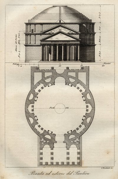 Panteão de Roma, concluído em c. 125 CE sob o reinado de Adriano - gravura de "Usi e Costumi di Tutti i Popoli dell