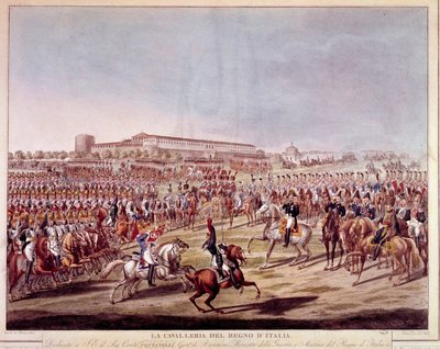 Desfile da cavalaria italiana do Reino de Itália. Estampas do início do século XIX de Italian School