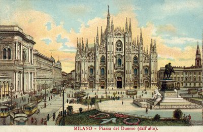 Piazza del Duomo, Milão (litografia a cores) de Italian School