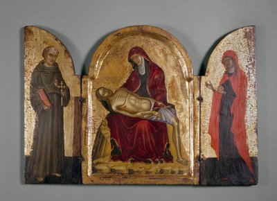 Pieta com São Francisco e Maria Madalena, século XIV (painel) de Italian School