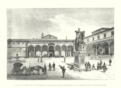 Piazza e Igreja da Santissima Annunziata, com o Pórtico do Hospício das Crianças (gravura) de Italian School